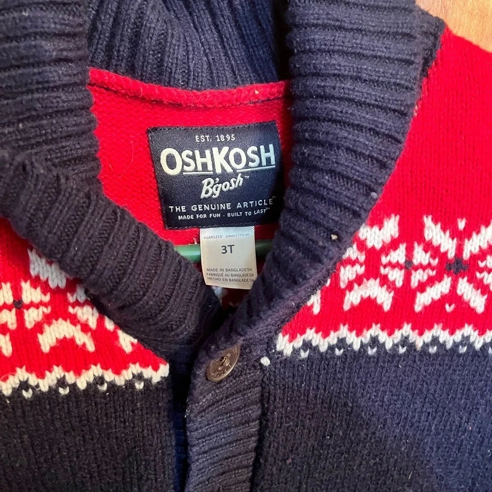 3T OshKosh B'gosh Boy's Red White & Blue Nordic Cardigan Sweater - Picture 2 of 4